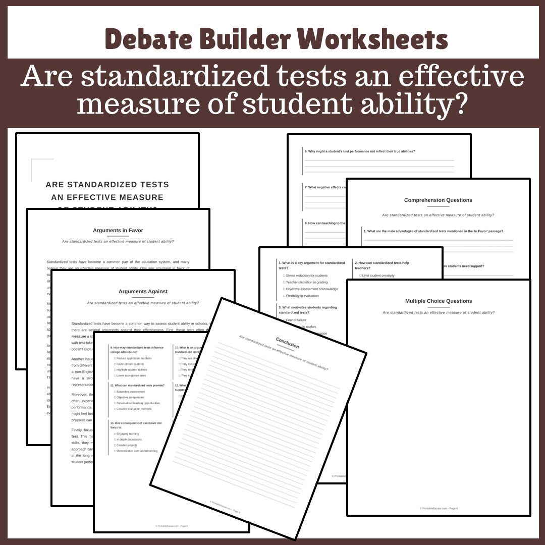 Are standardized tests an effective measure of student ability? | Favour and Against Worksheet Printable Activity