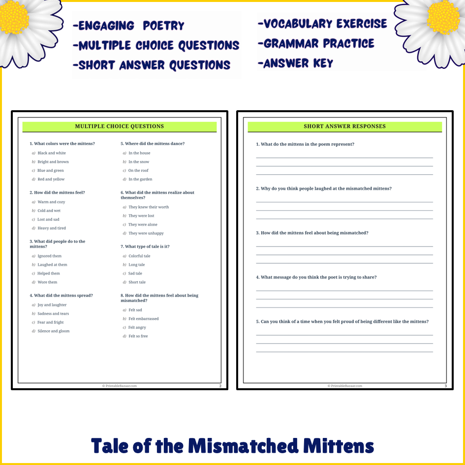 Tale of the Mismatched Mittens | Poem Grammar Worksheet Printable Activity