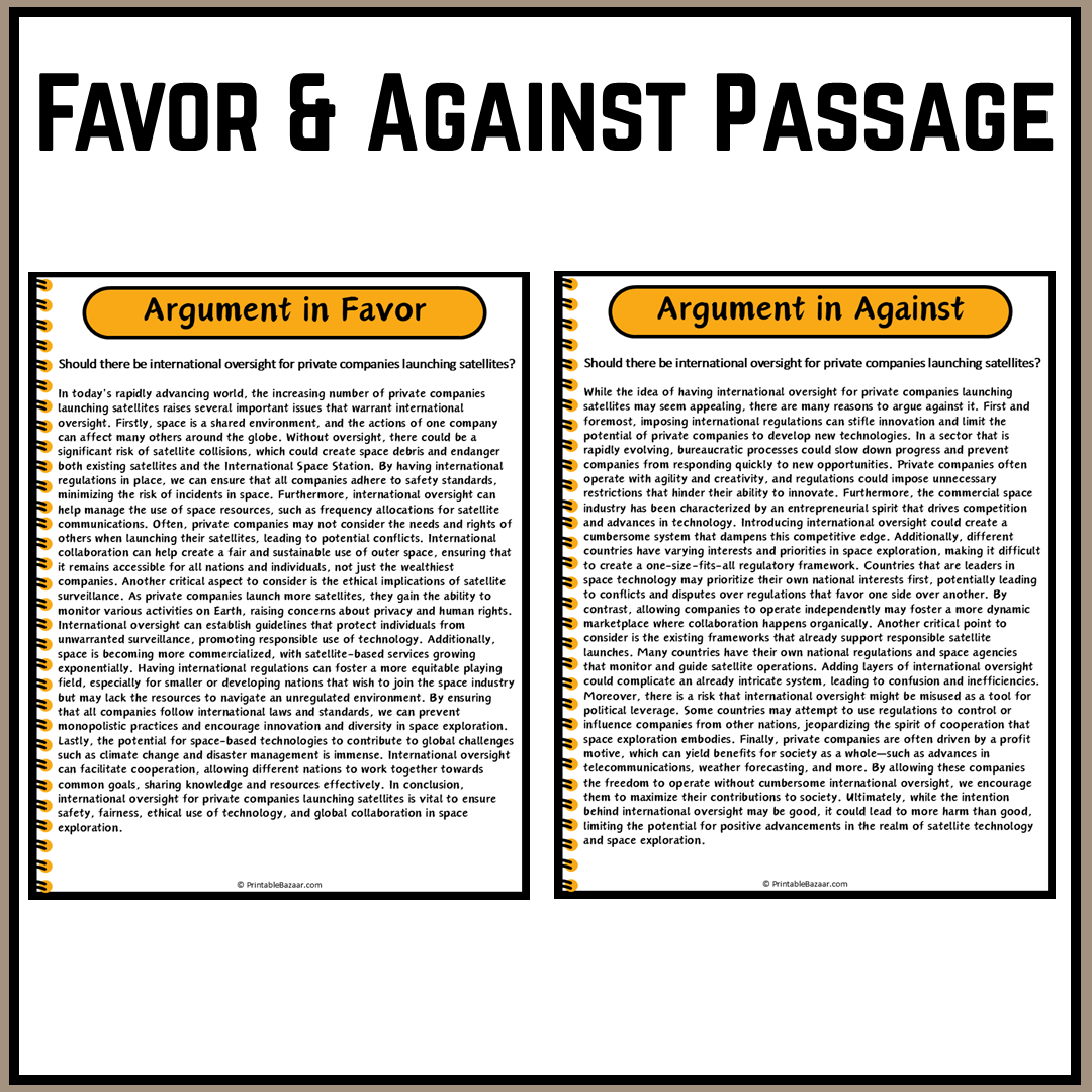 Should there be international oversight for private companies launching satellites? | Debate Case Study Worksheet