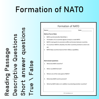 Formation of NATO | Reading Comprehension Passage Printable Worksheet