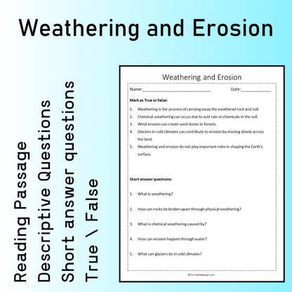 Weathering and Erosion | Reading Comprehension Passage Printable Worksheet