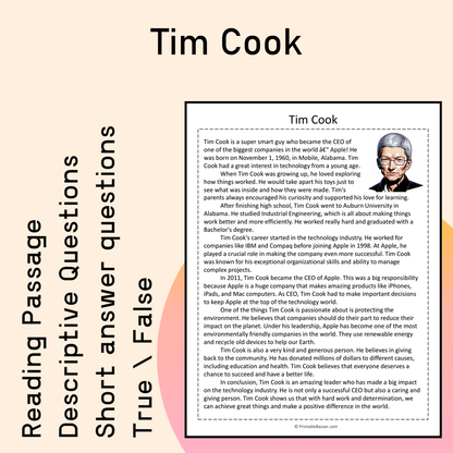 Tim Cook | Reading Comprehension Passage Printable Activity