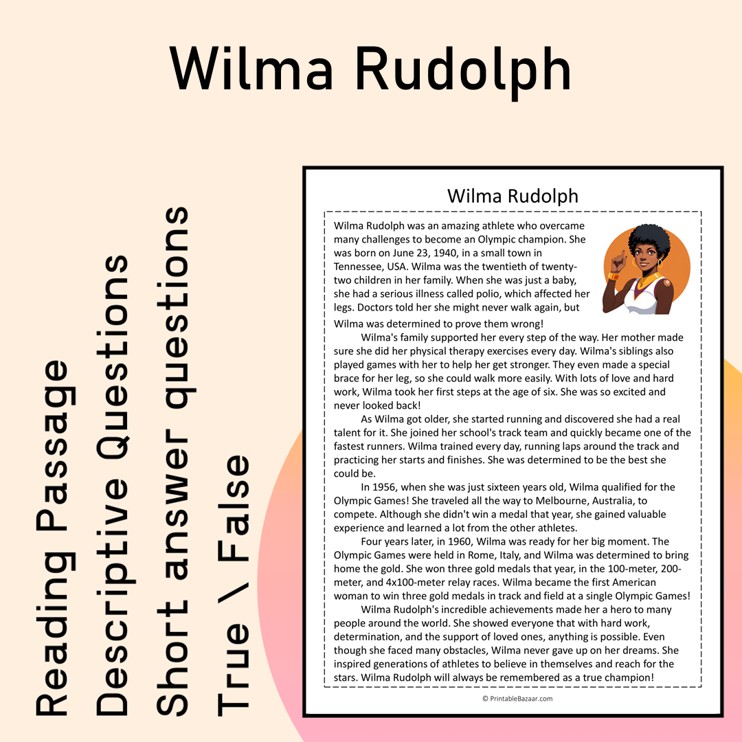 Wilma Rudolph | Reading Comprehension Passage Printable Activity