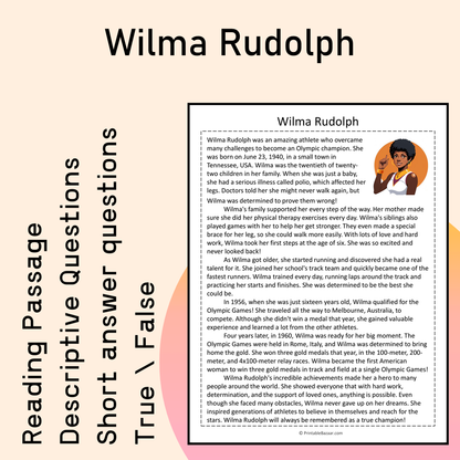 Wilma Rudolph | Reading Comprehension Passage Printable Activity