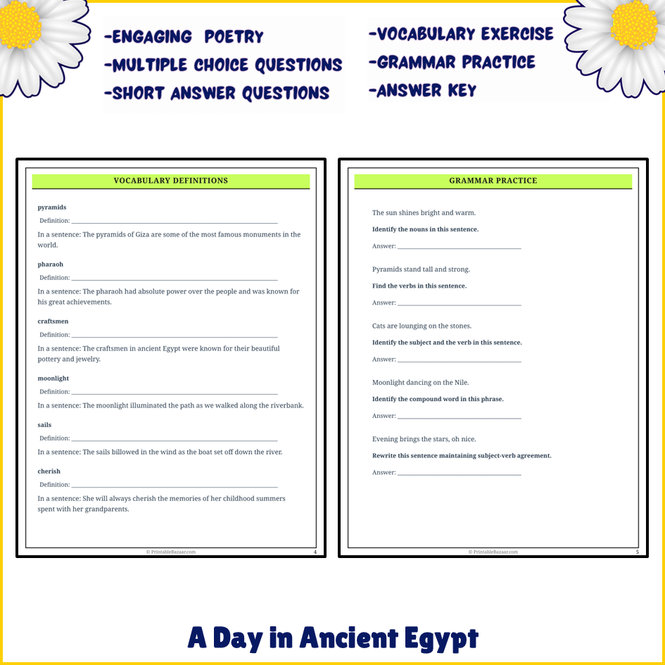 A Day in Ancient Egypt | Poem Grammar Worksheet Printable Activity