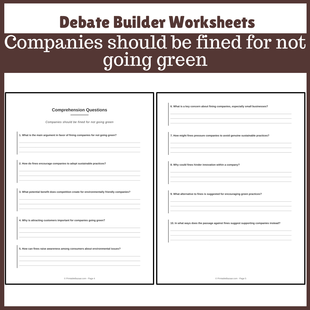 Companies should be fined for not going green | Favour and Against Worksheet Printable Activity