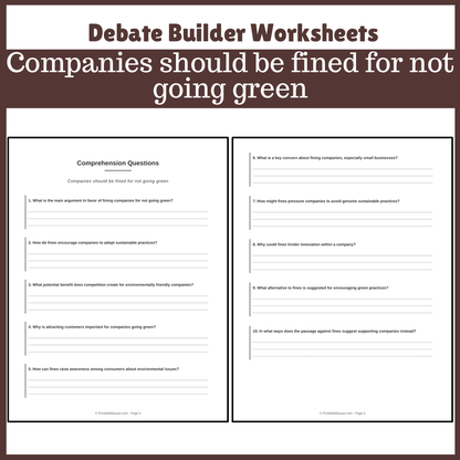 Companies should be fined for not going green | Favour and Against Worksheet Printable Activity