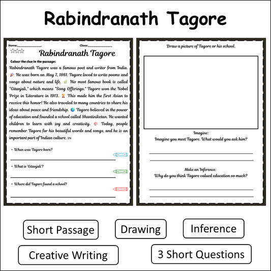 Rabindranath Tagore | Short Reading Comprehension Creative Worksheet
