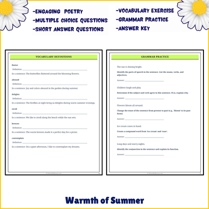 Warmth of Summer | Poem Grammar Worksheet Printable Activity