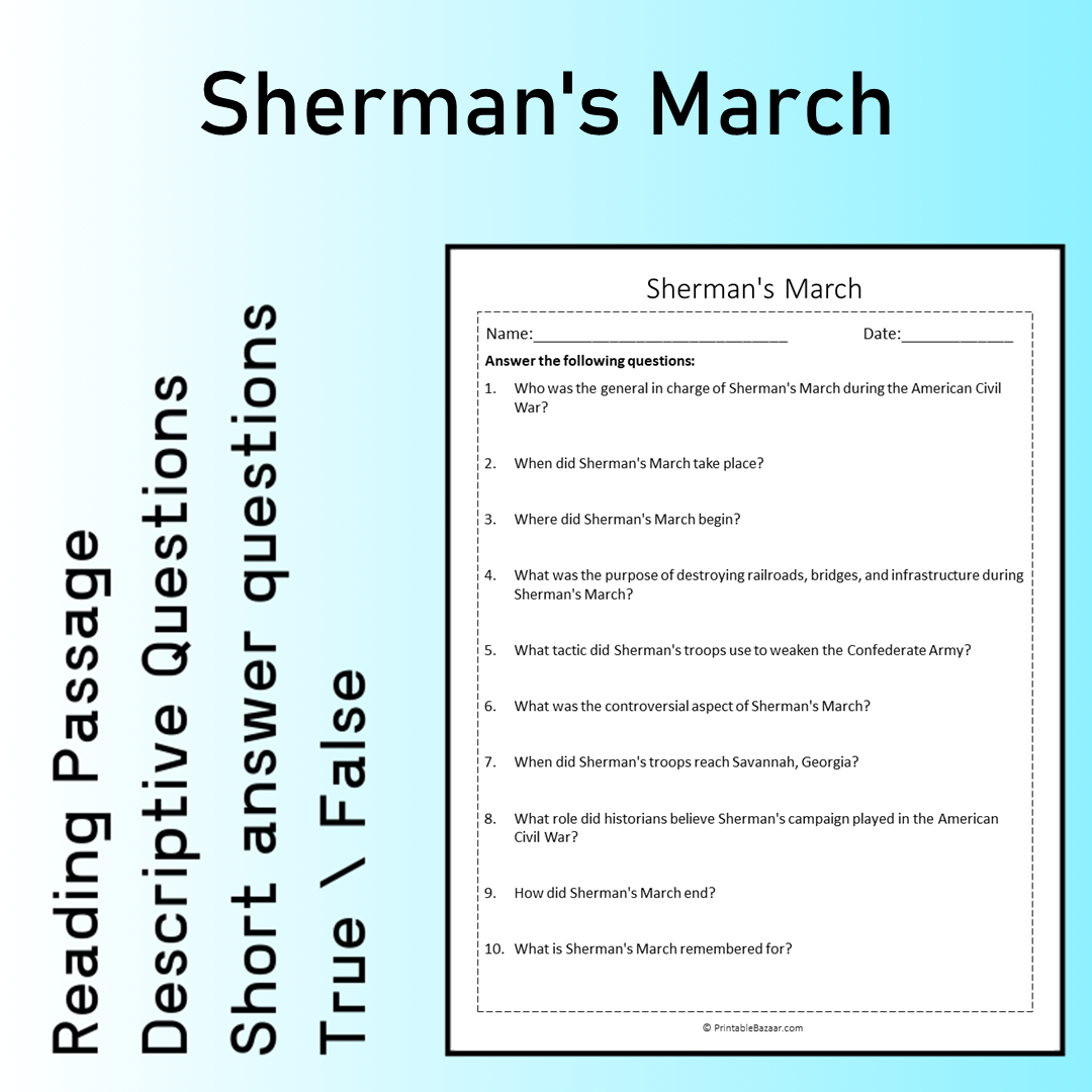 Sherman's March | Reading Comprehension Passage Printable Worksheet