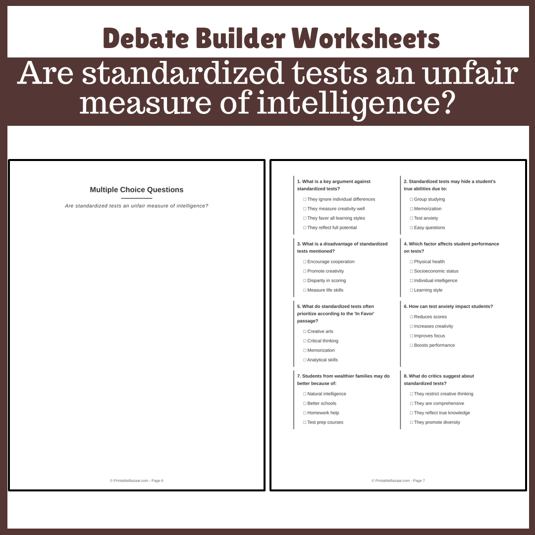 Are standardized tests an unfair measure of intelligence? | Favour and Against Worksheet Printable Activity