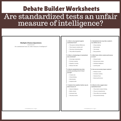 Are standardized tests an unfair measure of intelligence? | Favour and Against Worksheet Printable Activity