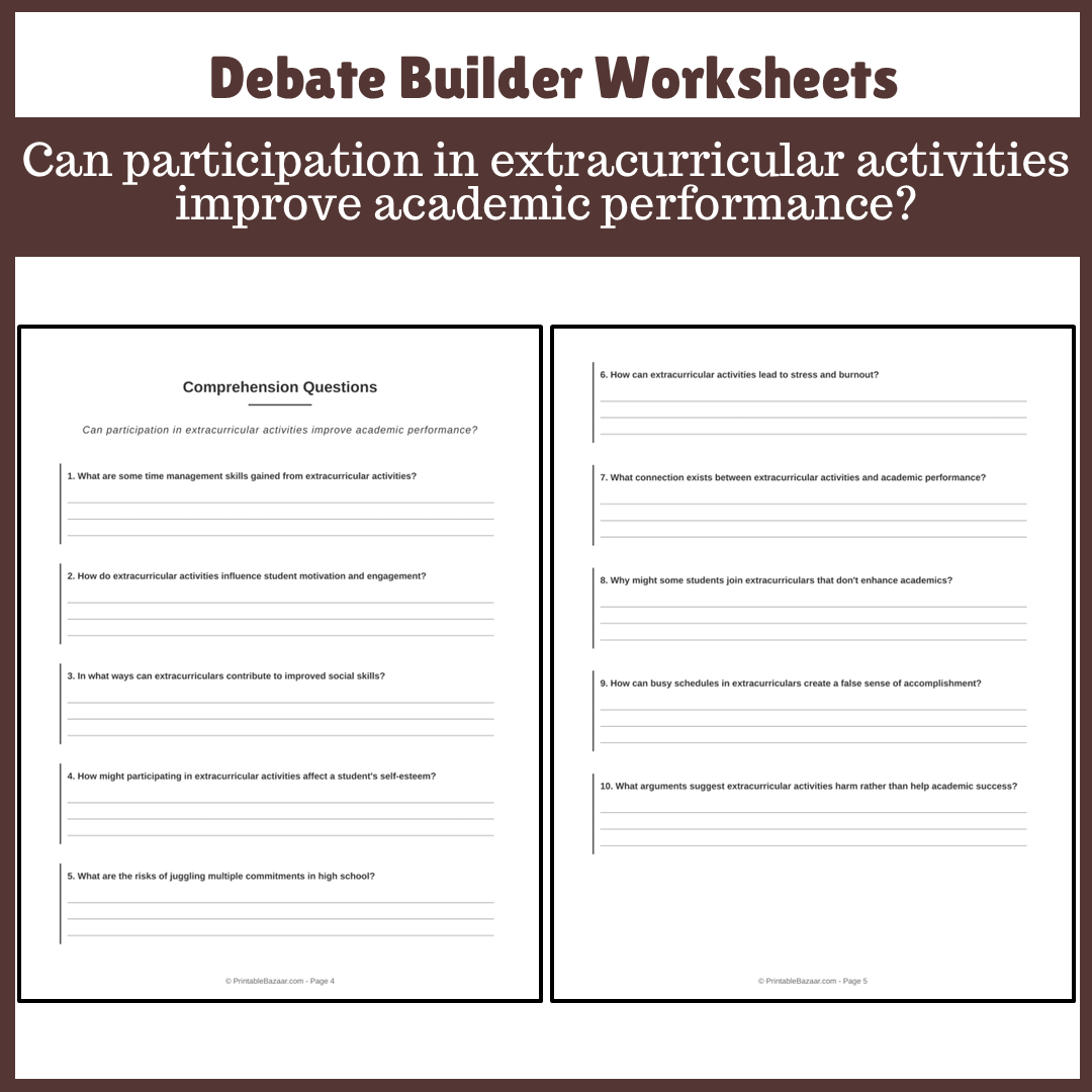 Can participation in extracurricular activities improve academic performance? | Favour and Against Worksheet Printable Activity