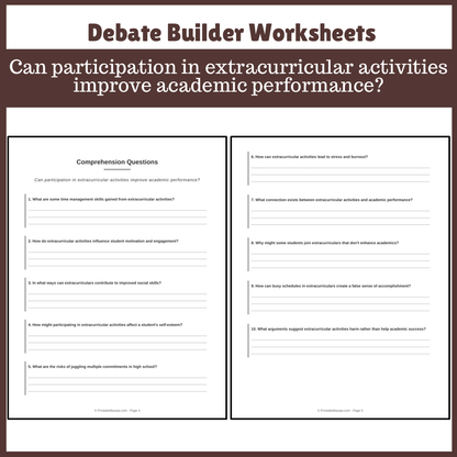 Can participation in extracurricular activities improve academic performance? | Favour and Against Worksheet Printable Activity