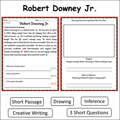 Robert Downey Jr. | Short Reading Comprehension Creative Worksheet