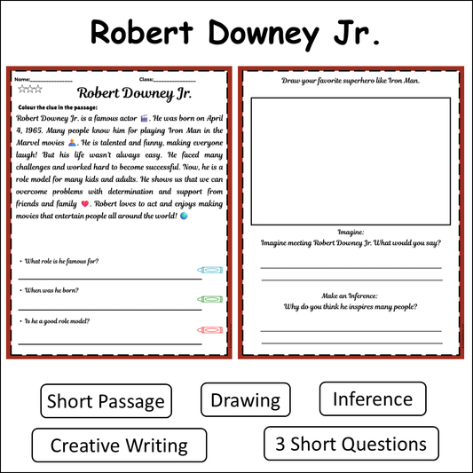 Robert Downey Jr. | Short Reading Comprehension Creative Worksheet
