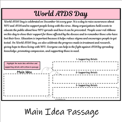 World AIDS Day | Main Idea and Supporting Details Reading Passage and Questions