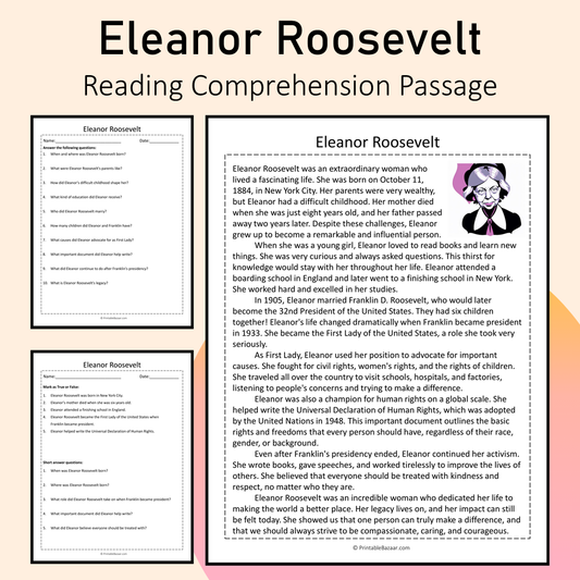 Eleanor Roosevelt | Reading Comprehension Passage Printable Activity