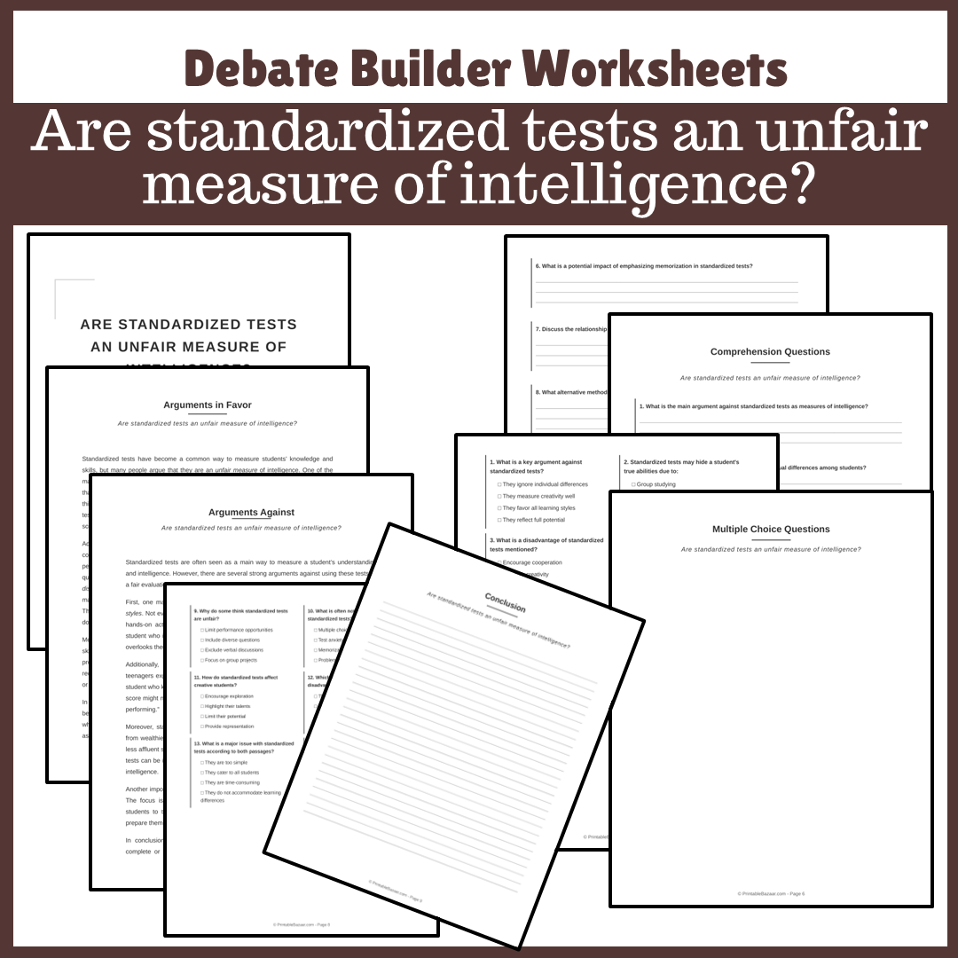 Are standardized tests an unfair measure of intelligence? | Favour and Against Worksheet Printable Activity