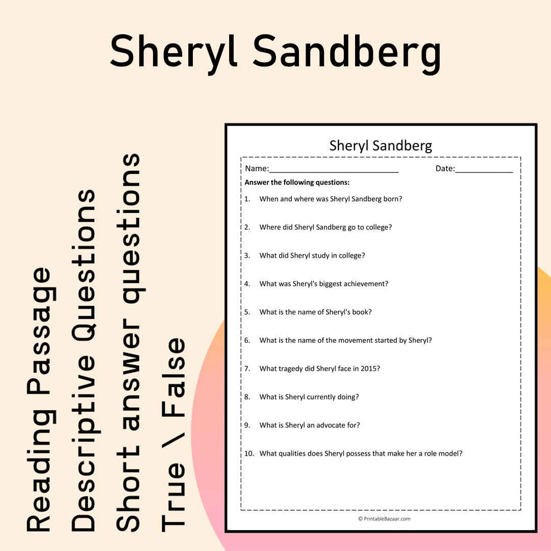 Sheryl Sandberg | Reading Comprehension Passage Printable Activity