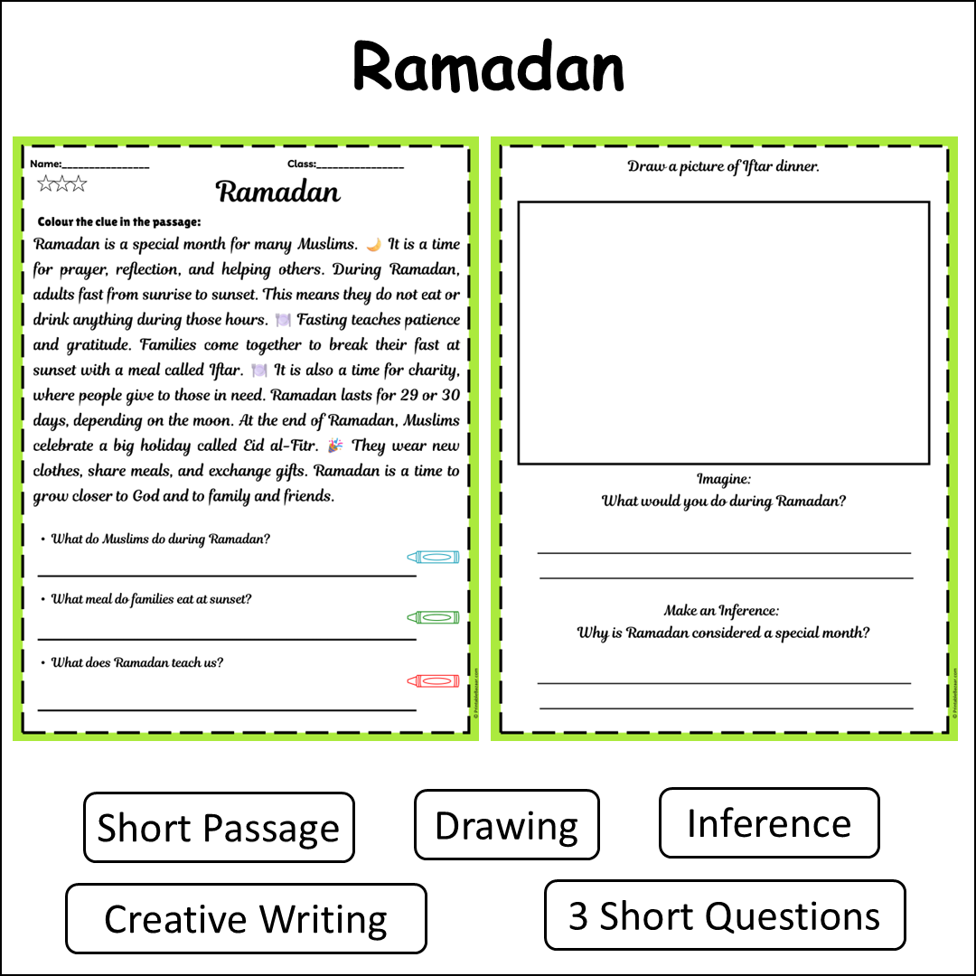 Ramadan | Short Reading Comprehension Creative Worksheet