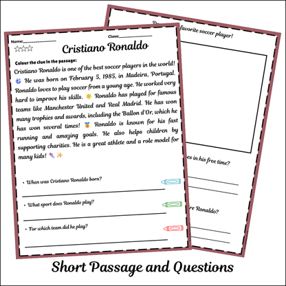 Cristiano Ronaldo | Short Reading Comprehension Creative Worksheet