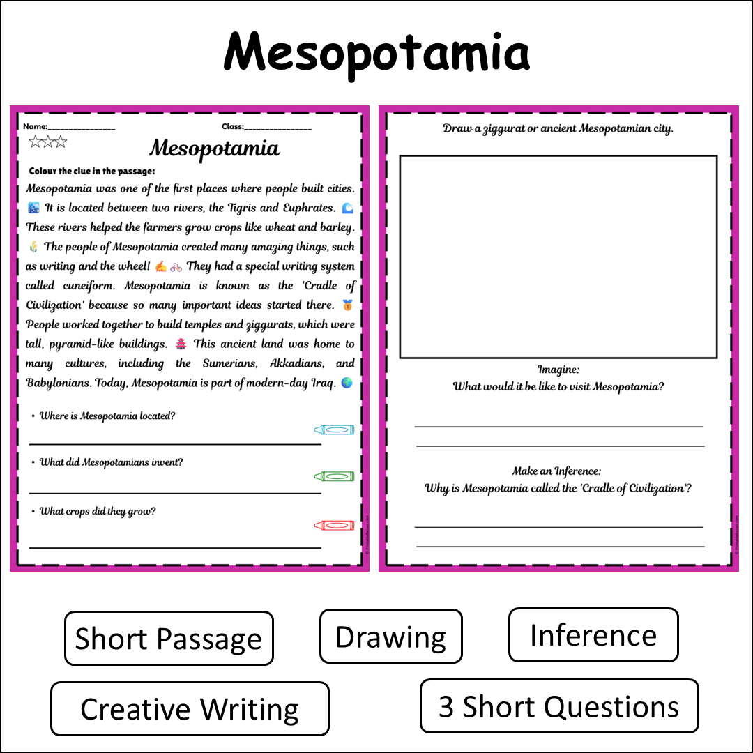 Mesopotamia | Short Reading Comprehension Creative Worksheet