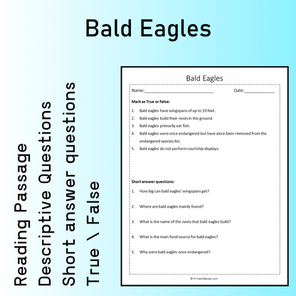 Bald Eagles | Reading Comprehension Passage Printable Worksheet
