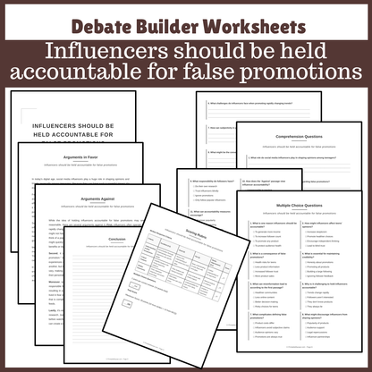 Influencers should be held accountable for false promotions | Favour and Against Worksheet Printable Activity
