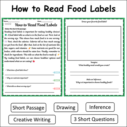How to Read Food Labels | Short Reading Comprehension Creative Worksheet