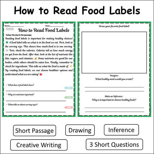 How to Read Food Labels | Short Reading Comprehension Creative Worksheet