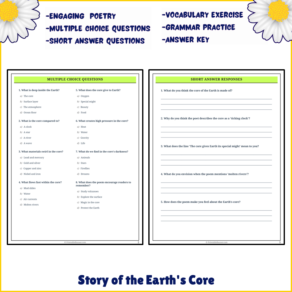 Story of the Earth's Core | Poem Grammar Worksheet Printable Activity