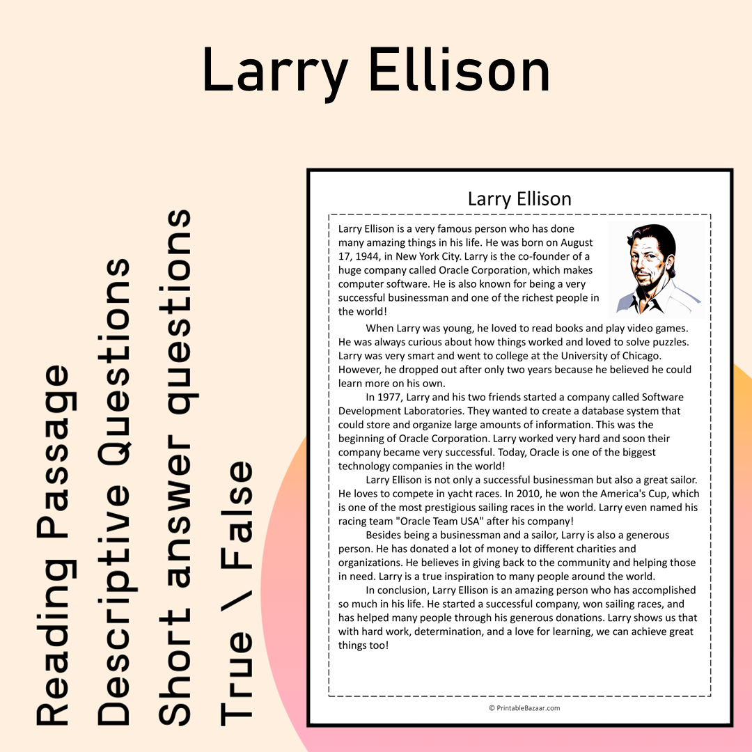 Larry Ellison | Reading Comprehension Passage Printable Activity