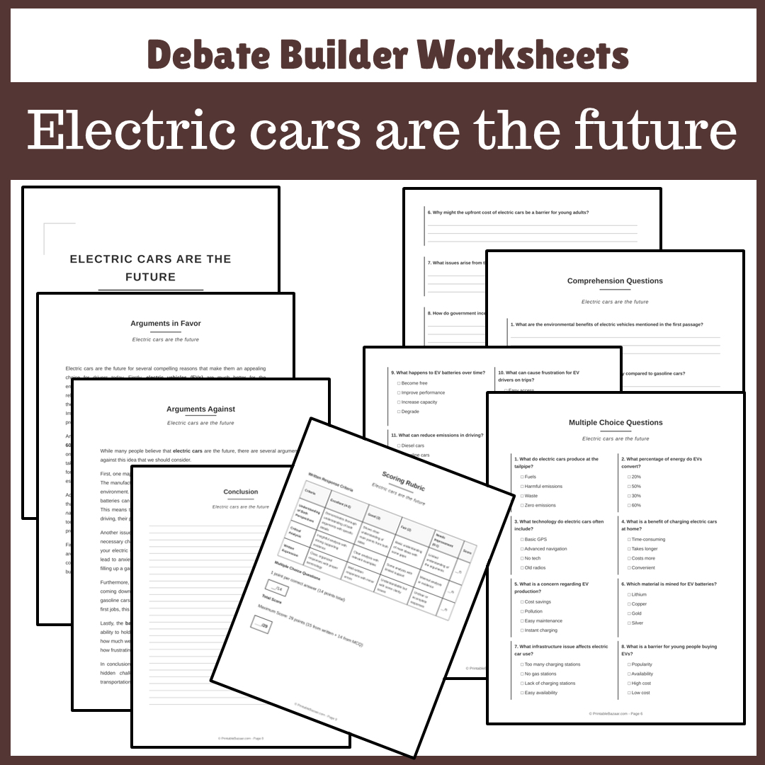 Electric cars are the future | Favour and Against Worksheet Printable Activity
