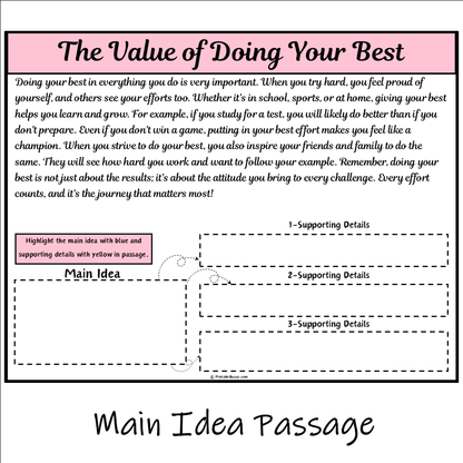 The Value of Doing Your Best | Main Idea and Supporting Details Reading Passage and Questions