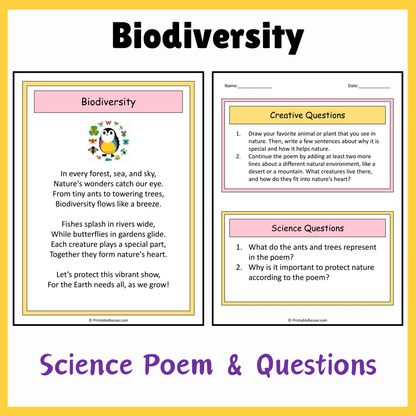 Biodiversity | Science Poem Reading Comprehension Activity