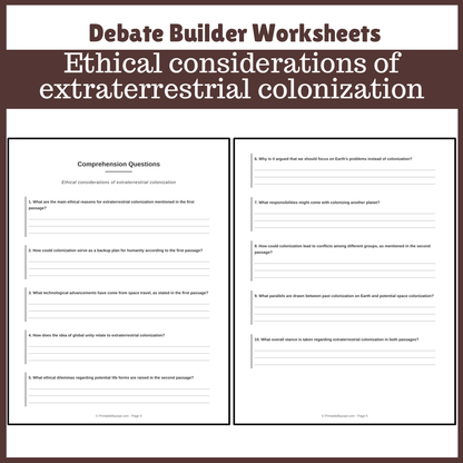 Ethical considerations of extraterrestrial colonization | Favour and Against Worksheet Printable Activity