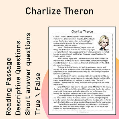 Charlize Theron | Reading Comprehension Passage Printable Activity