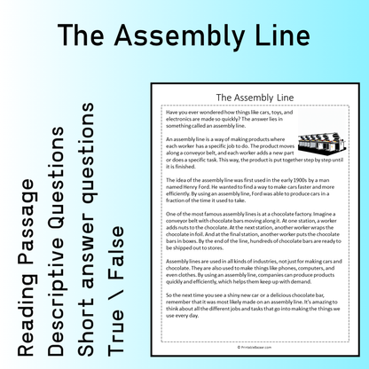 The Assembly Line | Reading Comprehension Passage Printable Worksheet