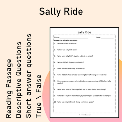 Sally Ride | Reading Comprehension Passage Printable Activity