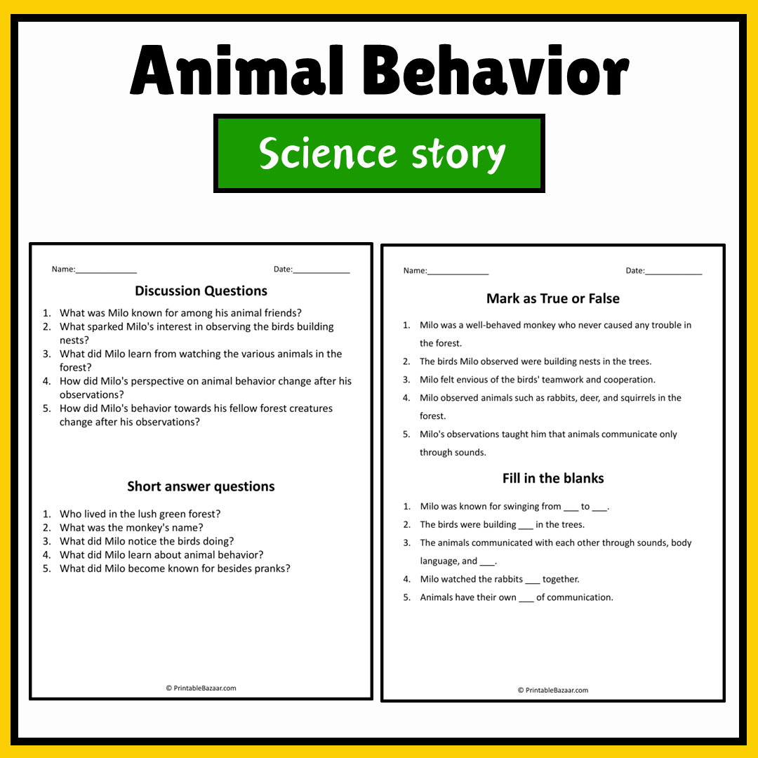 Animal Behavior | Science Story Reading Comprehension Activity