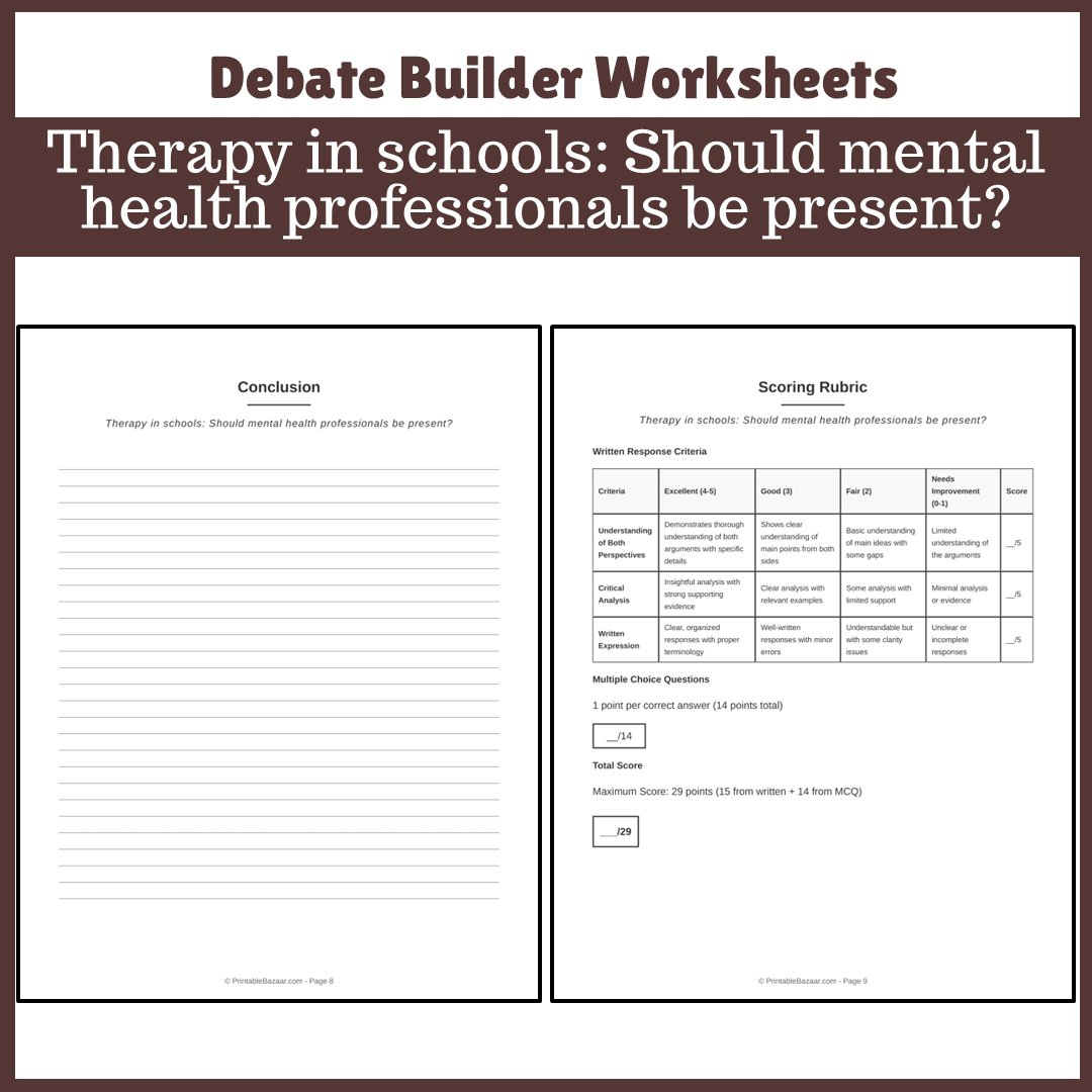 Therapy in schools: Should mental health professionals be present? | Favour and Against Worksheet Printable Activity