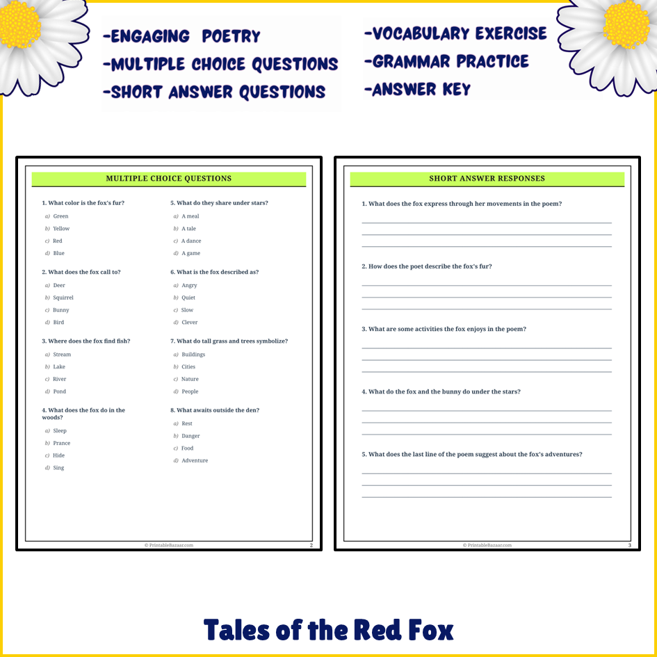 Tales of the Red Fox | Poem Grammar Worksheet Printable Activity