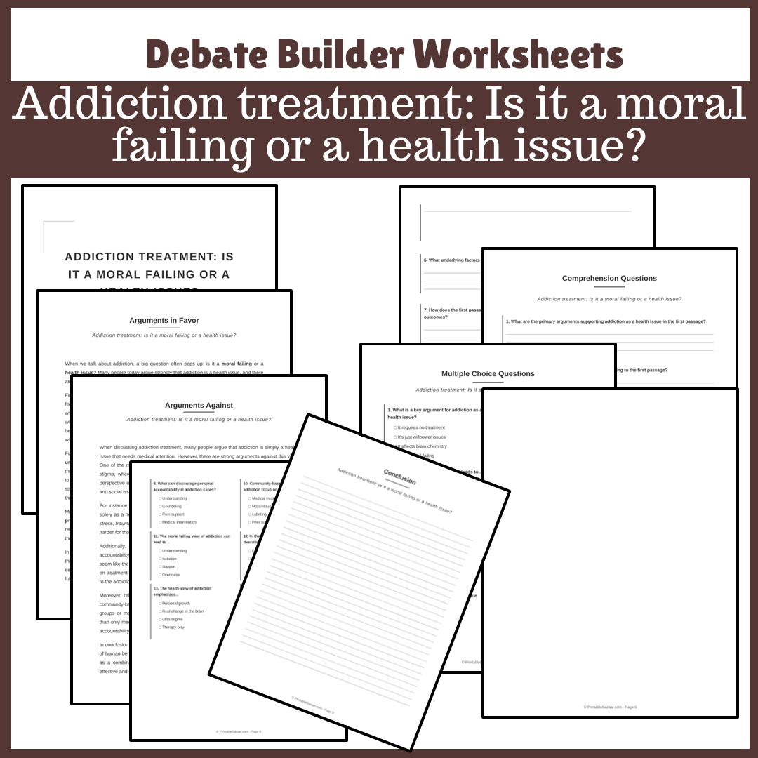 Addiction treatment: Is it a moral failing or a health issue? | Favour and Against Worksheet Printable Activity