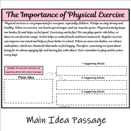 The Importance of Physical Exercise | Main Idea and Supporting Details Reading Passage and Questions