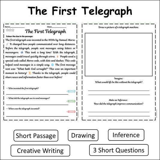 The First Telegraph | Short Reading Comprehension Creative Worksheet