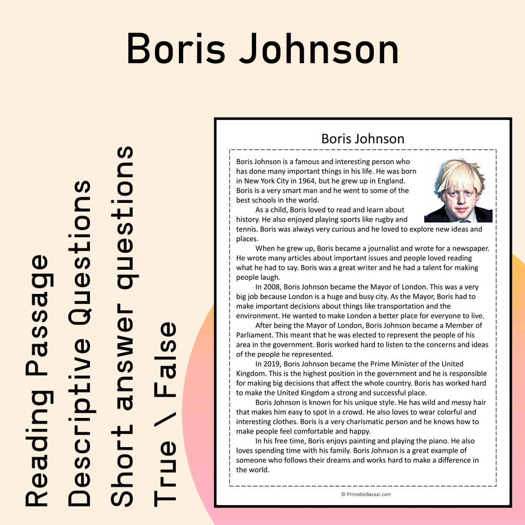 Boris Johnson | Reading Comprehension Passage Printable Activity