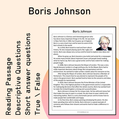 Boris Johnson | Reading Comprehension Passage Printable Activity