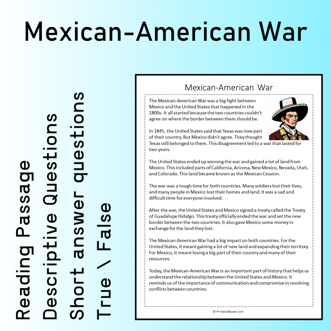 Mexican-American War | Reading Comprehension Passage Printable Worksheet