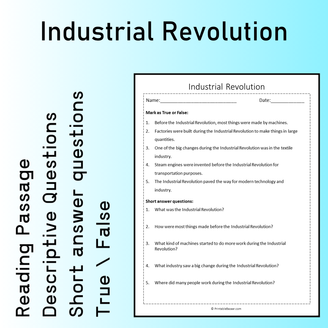 Industrial Revolution | Reading Comprehension Passage Printable Worksheet